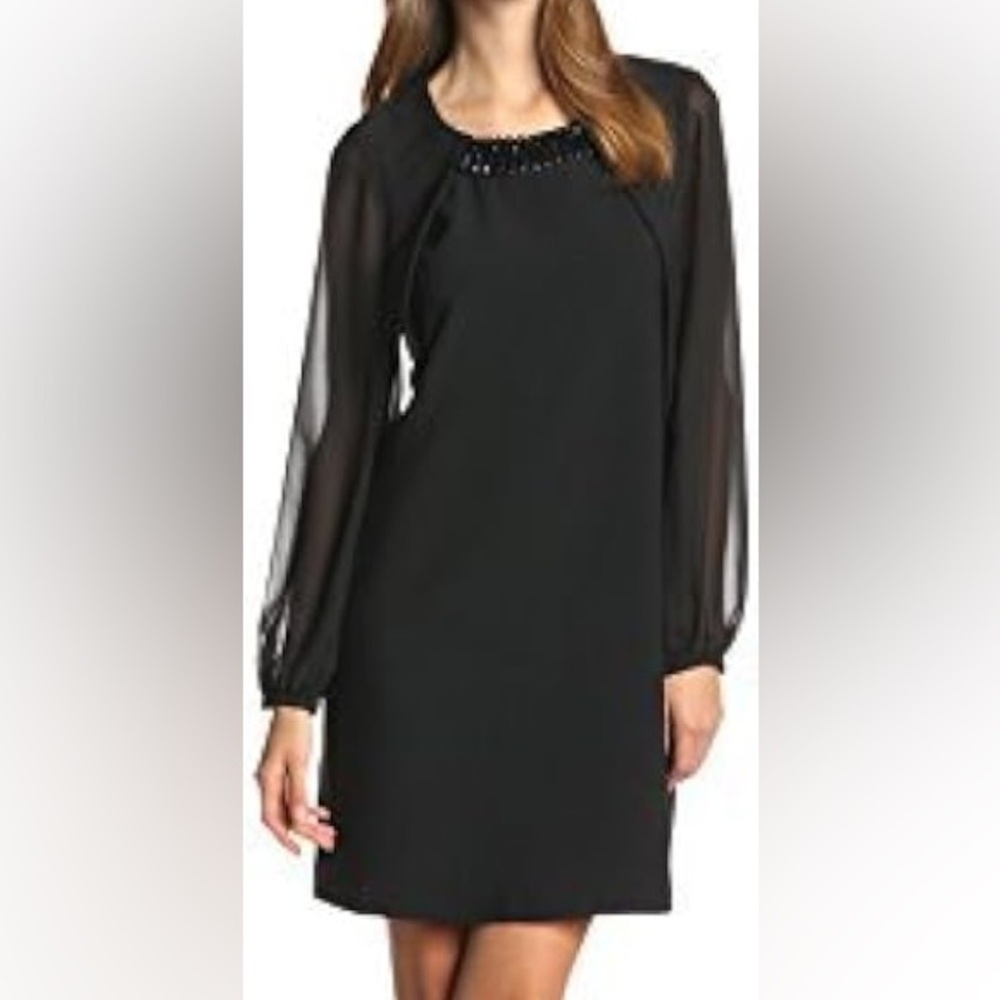 NWT London Times Women's Long Sleeve Beaded Shift Dress, Black, Size 8 and 10